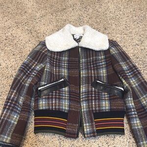 Plaid Jacket with Shearling Collar